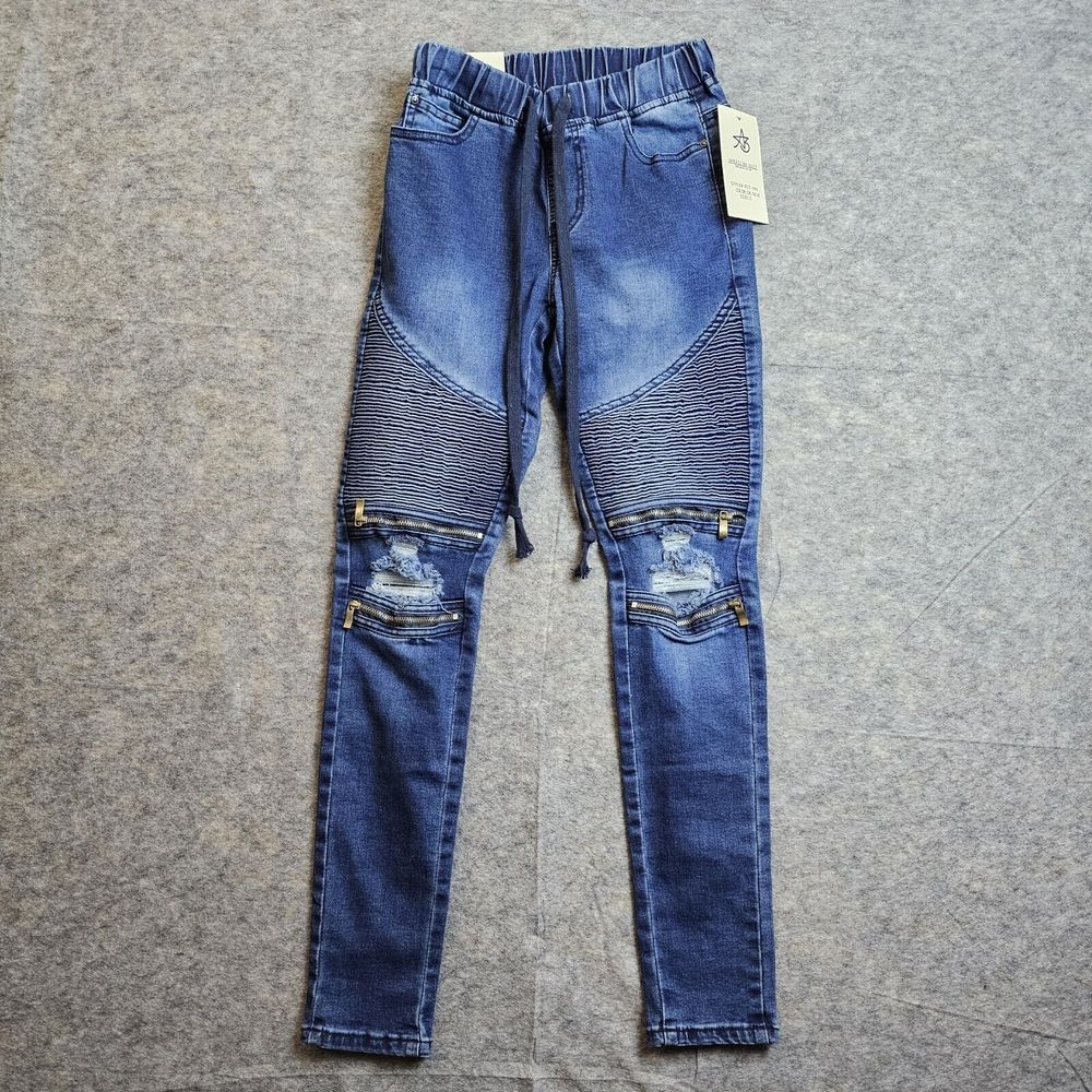 American Bazi jeans womens teens Small Dark Wash denim ribbed distressed jogger